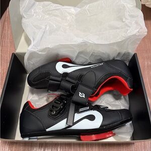 Peloton Black Cycling Shoes with Red Highlights
